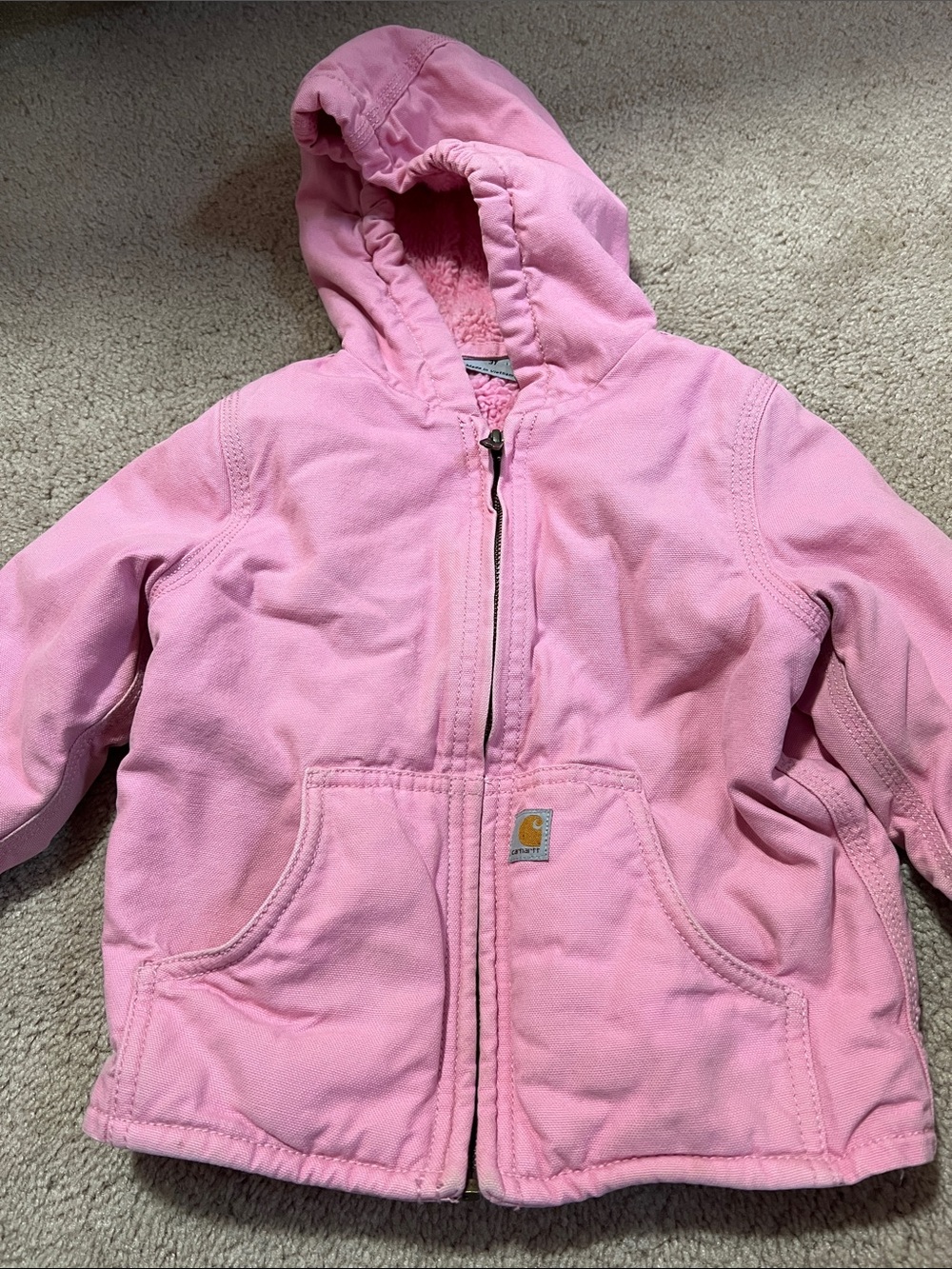 Carhartt Pink Hooded Kids Jacket with Sherpa Lining